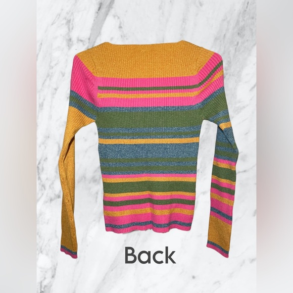 Vintage 90s Rainbow striped knit sweater festival pattern - Picture 2 of 4